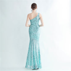 One-Shoulder Sequin Maxi Dress