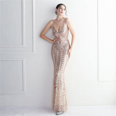 Sequined Fringed Fishtail Maxi Dress