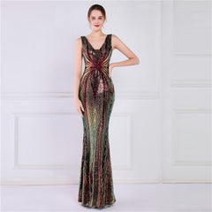 Sequined V-Neck Fishtail Maxi Dress