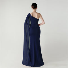 One-Shoulder Ruched Split Maxi Dress