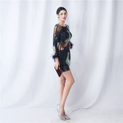 Sequin Long-Sleeve Bodycon Dress