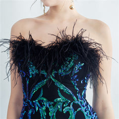 Ostrich Feather Strapless Maxi Dress