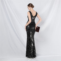 Sequined V-Neck Maxi Dress