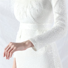 Ostrich Feather Sequin Split Maxi Dress