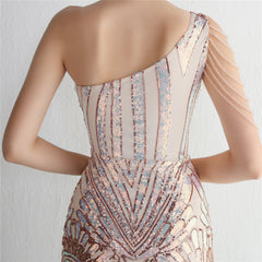Sequined One-Shoulder Maxi Dress