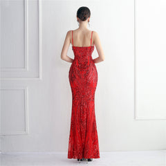 Sequined V-Neck Maxi Dress