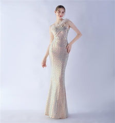 One-Shoulder Sequin Maxi Dress