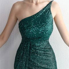 Sequin One-Shoulder Fishtail Maxi Dress
