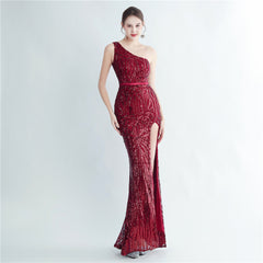 One-Shoulder Sequin Maxi Dress