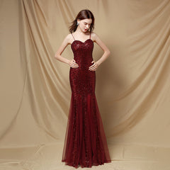 V-Neck Sequined Fishtail Maxi Dress