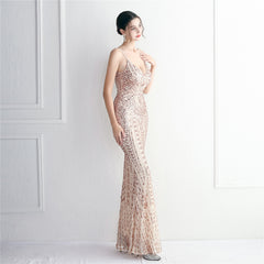 Sequined Fringed Fishtail Maxi Dress