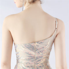 One-Shoulder Sequined Ostrich Feather Dress