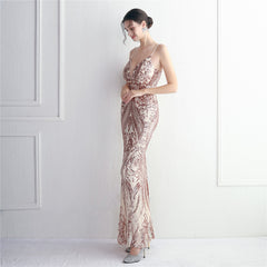 Sequined V-Neck Maxi Dress