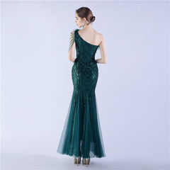 Beaded Sequined Ostrich Feather Maxi Dress