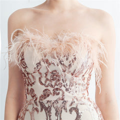 Ostrich Feather Strapless Maxi Dress