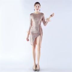 Backless Feathered Sequined Beaded Bodycon Dress