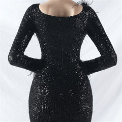 Ostrich Feather Sequin Split Maxi Dress