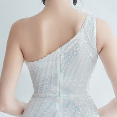 One-Shoulder Sequin Feather Maxi Dress