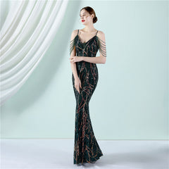 Sequin Lace Fishtail Maxi Dress