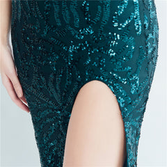 One-Shoulder Sequin Maxi Dress