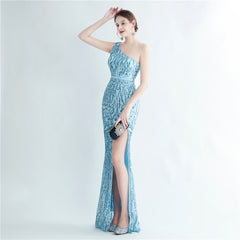 One-Shoulder Sequin Maxi Dress
