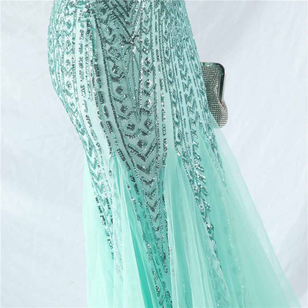 Asymmetric One-Shoulder Sequined Maxi Dress