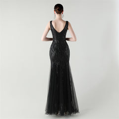 Backless Sequined Fishtail Maxi Dress