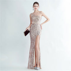 One-Shoulder Sequin Maxi Dress