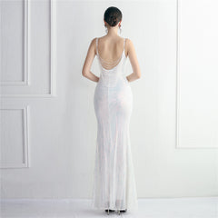 V-Neck Sequined Beaded Maxi Dress