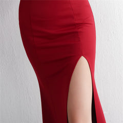 V-Neck Split Fishtail Maxi Dress