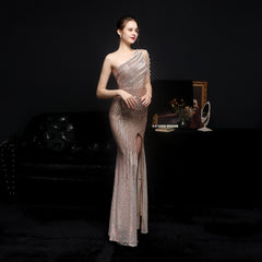 Sequined Rhinestone Evening Gown