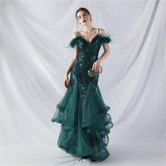 Feathered Sequin Maxi Dress