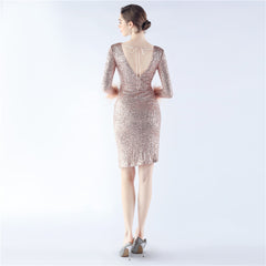 Backless Feathered Sequined Beaded Bodycon Dress