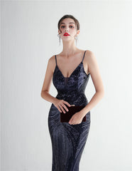 V-Neck Sequin Lace Maxi Dress