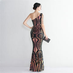 Sequined One-Shoulder Maxi Dress