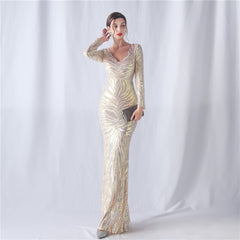 Sequined V-Neck Maxi Dress