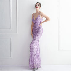 Sequined Fringed Fishtail Maxi Dress