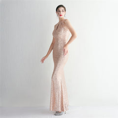 Sequined Halter Fishtail Maxi Dress