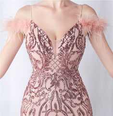 Ostrich Feather Sequined Maxi Dress