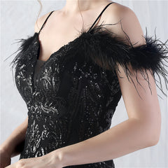 Feathered Sequin Maxi Dress