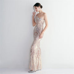 Sequined One-Shoulder Maxi Dress