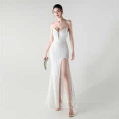 Sequined Heart-Collar Maxi Dress