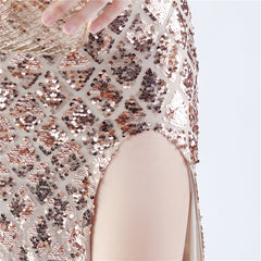 Lace-Up Beaded Split Maxi Dress