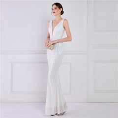 Sequined V-Neck Fishtail Maxi Dress