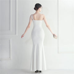 Beaded One-Shoulder Split Maxi Dress