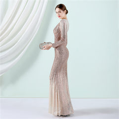Sequined Gradient Fishtail Maxi Dress