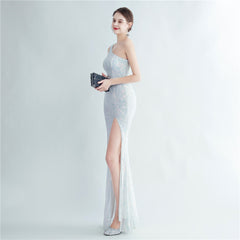 One-Shoulder Sequin Maxi Dress