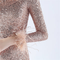 One-Shoulder Sequined Feather Dress