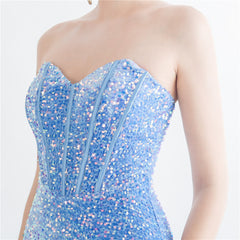 Sequin Boned Strapless Split Maxi Dress