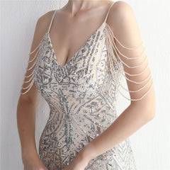 Sequined V-Neck Maxi Dress